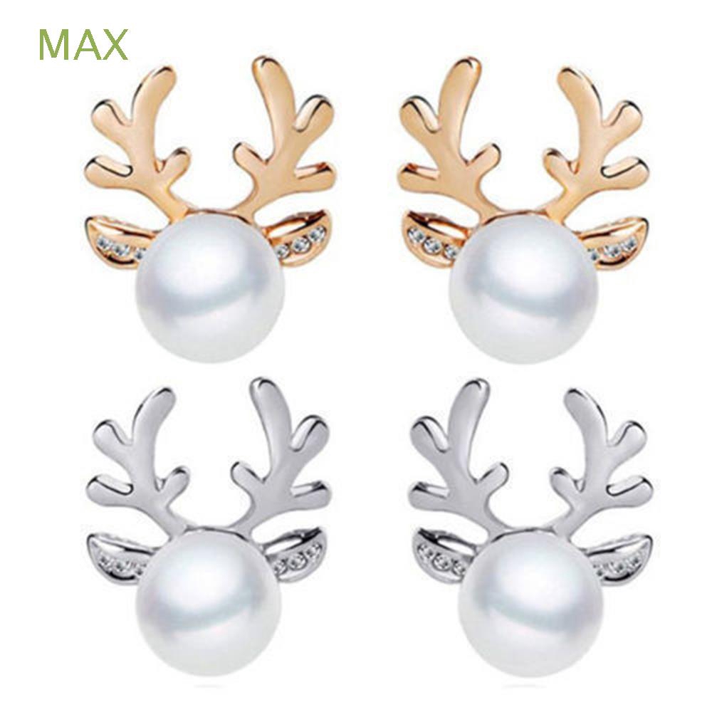 Đôi khuyên tai hình tuần lộc đính ngọc trai và đá xinh xắn