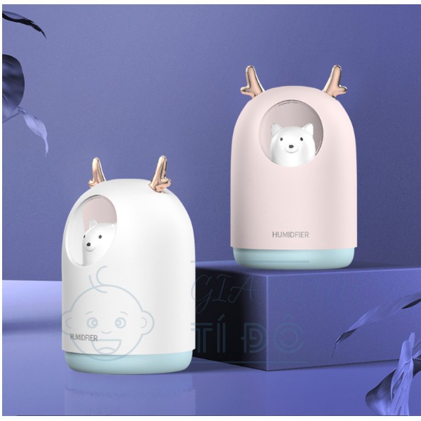 Máy Xông Tinh Dầu Mini - hình gấu HUMIDIFIER dễ thương, làn khói nước nhẹ nhàng, tự động ngắt khi hết nước, máy chạy êm