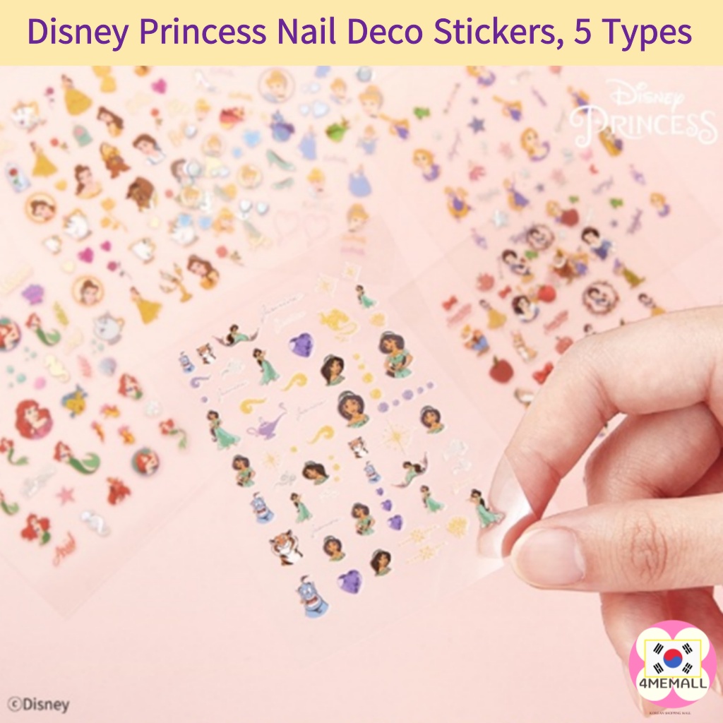 Hình dán móng tay công chúa Disney nàng tiên cá Rapunzel Jasmine Belle Bạch Tuyết 5 kiểu