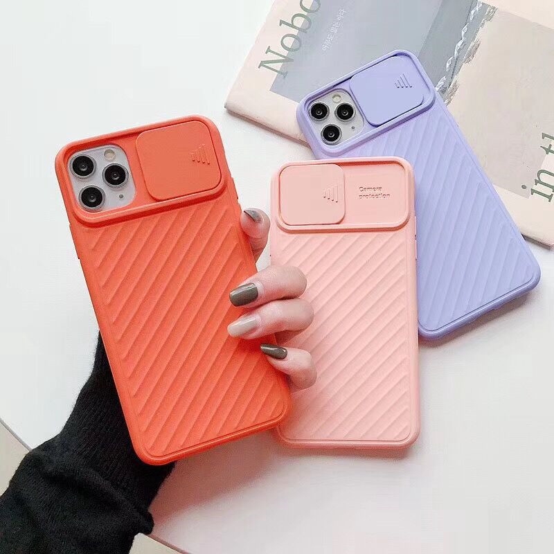 Ốp lưng silicon mềm sọc vân có thanh đẩy bảo vệ camera cho Iphone 11 Pro Max XR Xs Max 6s 8 7 Plus | BigBuy360 - bigbuy360.vn