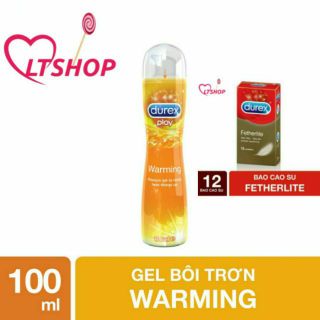 Gel bôi trơn durex play warming + bao cao su fetherlite 12 cái