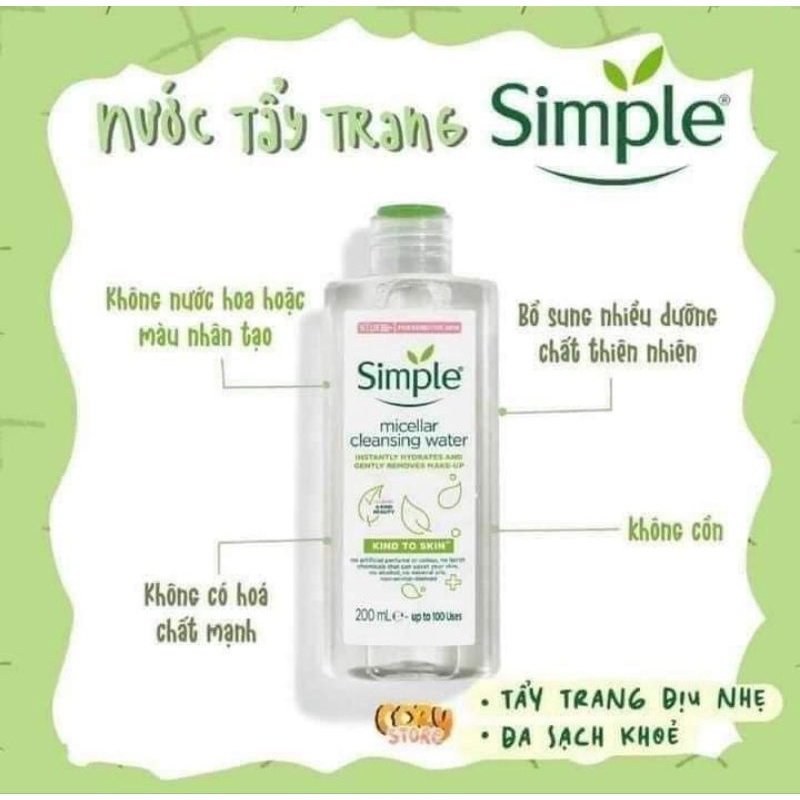 Combo Simple - Sữa Rửa Mặt Simple - Tẩy Trang Simple - Toner Simple Chăm Sóc Da Chính Hãng