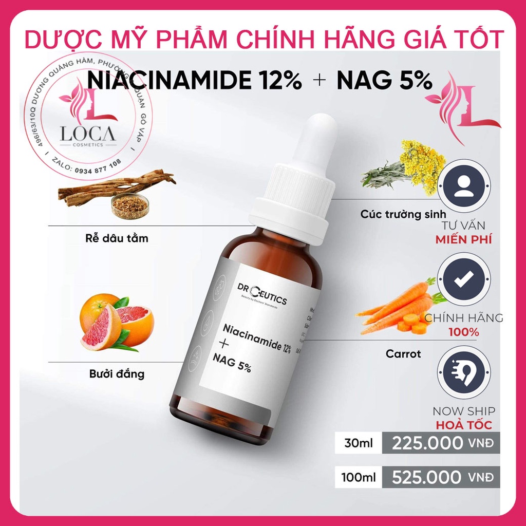 [SẴN] Serum B3 - Niacinamide DrCeutics. Nia 12% + NAG 5% kiềm dầu, sáng da, mờ thâm, chống lão hóa