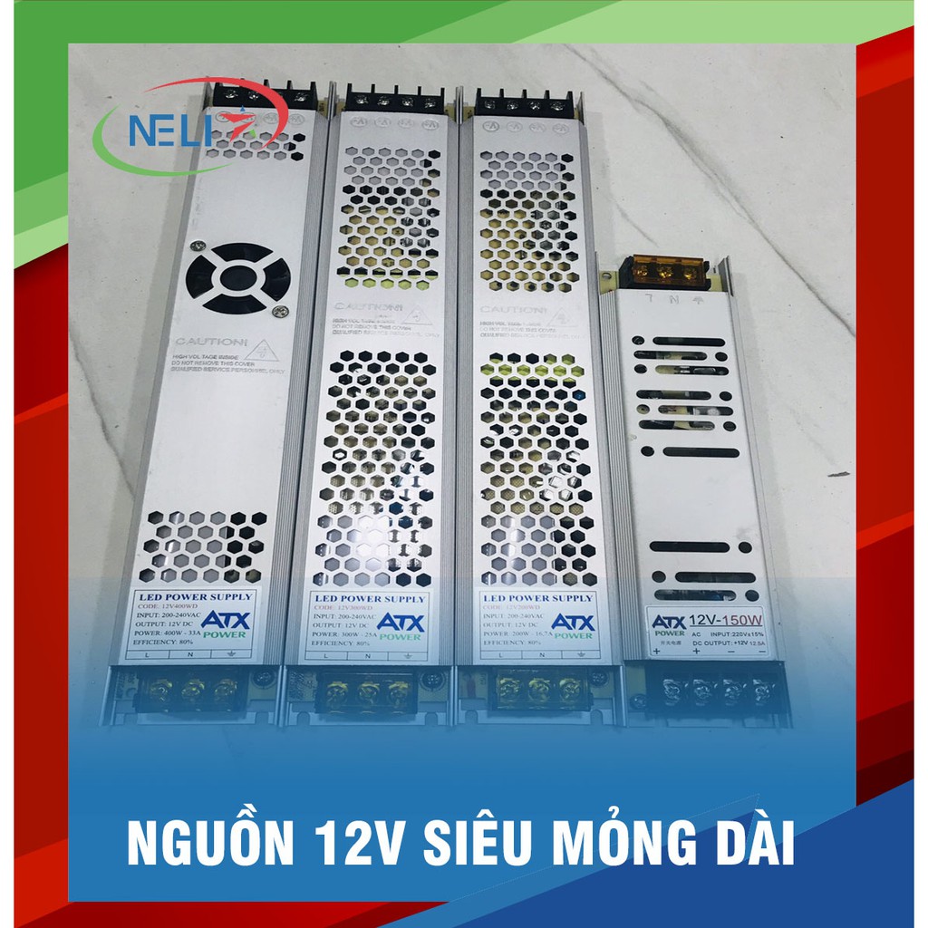 Nguồn 12V siêu mỏng dài chuyên làm hộp đèn, gọn gàng, thẩm mỹ.