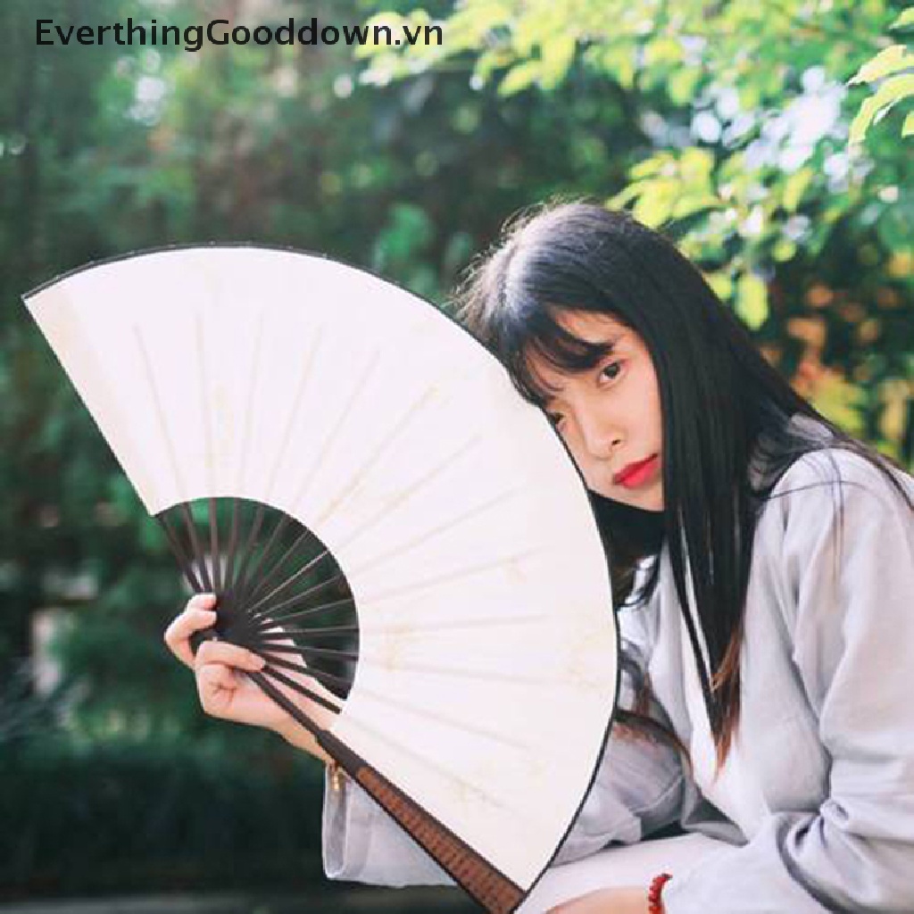 Everthinggood Quạt Xếp Cầm Tay Bằng Vải Lụa Trơn Phong Cách Trung Hoa Trang Trí Tiệc Cưới