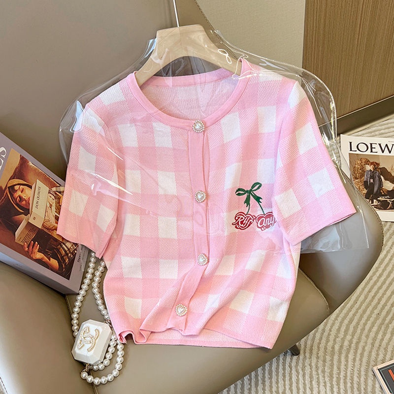 Áo Cardigan Ngắn Tay Thêu Họa Tiết Quả Cherry Thời Trang Mùa Hè Mới Cho Nữ