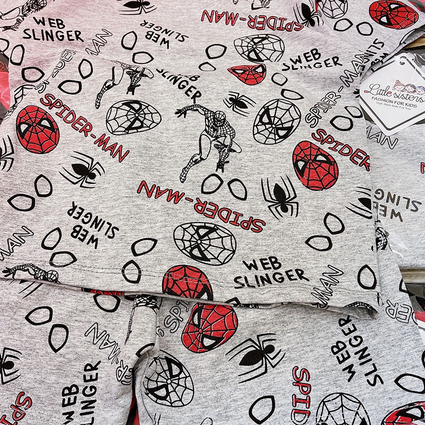 Bộ Quần Áo Cộc Tay In Hình Người Nhện Sprider-man Đỏ Xám Vải Cotton Cho Bé Từ 8-19kg Mã CT11