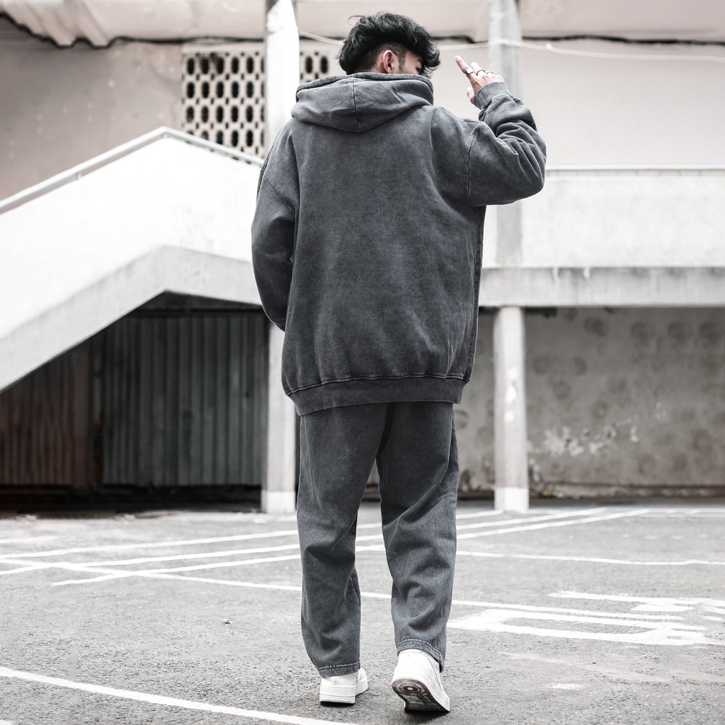 Áo Hoodie Wash Xám Trơn Unisex Chất Liệu 100% Cotton Dày Dặn Form Rộng Thoải Mái Phong Cách Đơn Giản