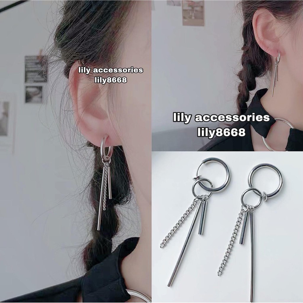 khuyên tai và kẹp tai titan tthanh xích không gỉ không đen không dị ứng nam nữ unisex