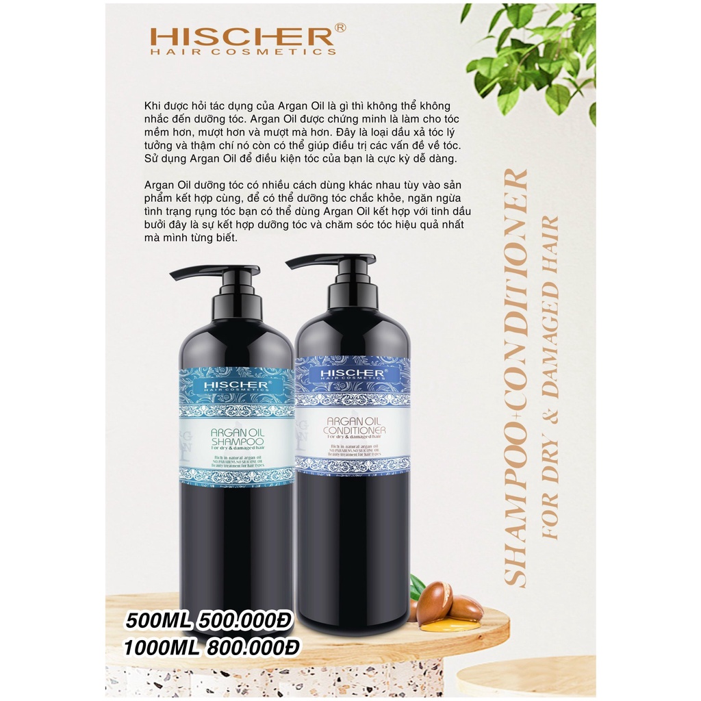 Dầu gội xả phục hồi cho mọi loại tóc Hischer Argan Oil 500 - 1000ML