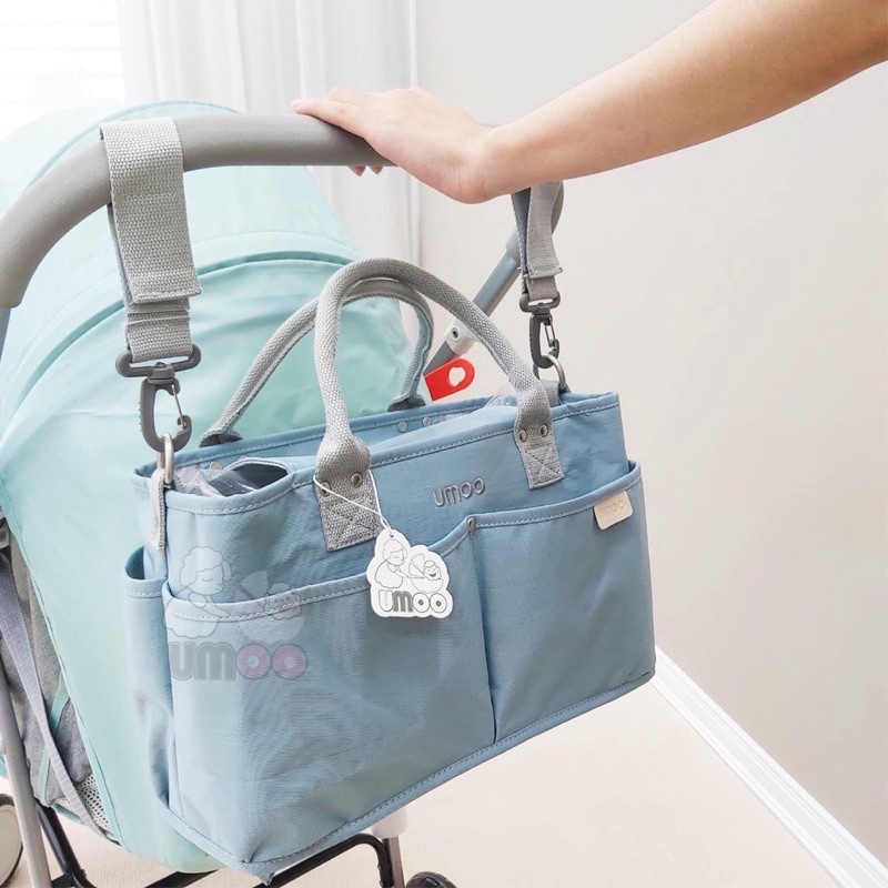 Túi xách bỉm sữa Umoo cho mẹ và bé có dây đeo chéo và dây treo xe đẩy - Balo bỉm sữa cao cấp phong cách Hàn Quốc