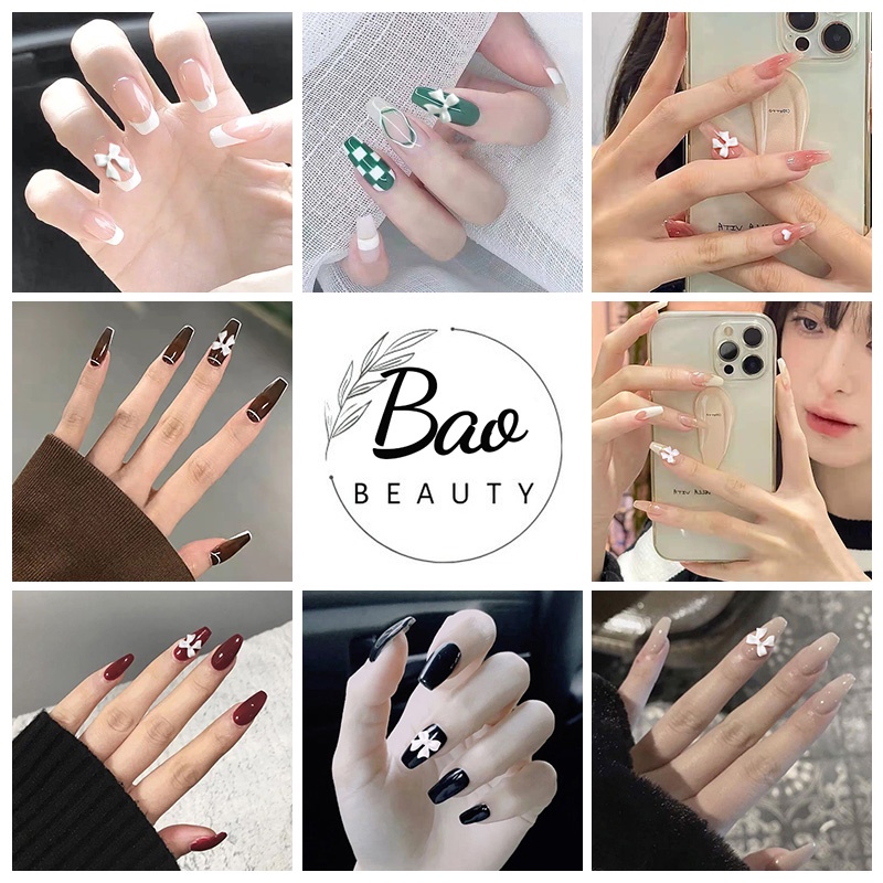 Set 24 Móng Tay Giả 2022 Họa Tiết 3D Trang Trí Nghệ Thuật