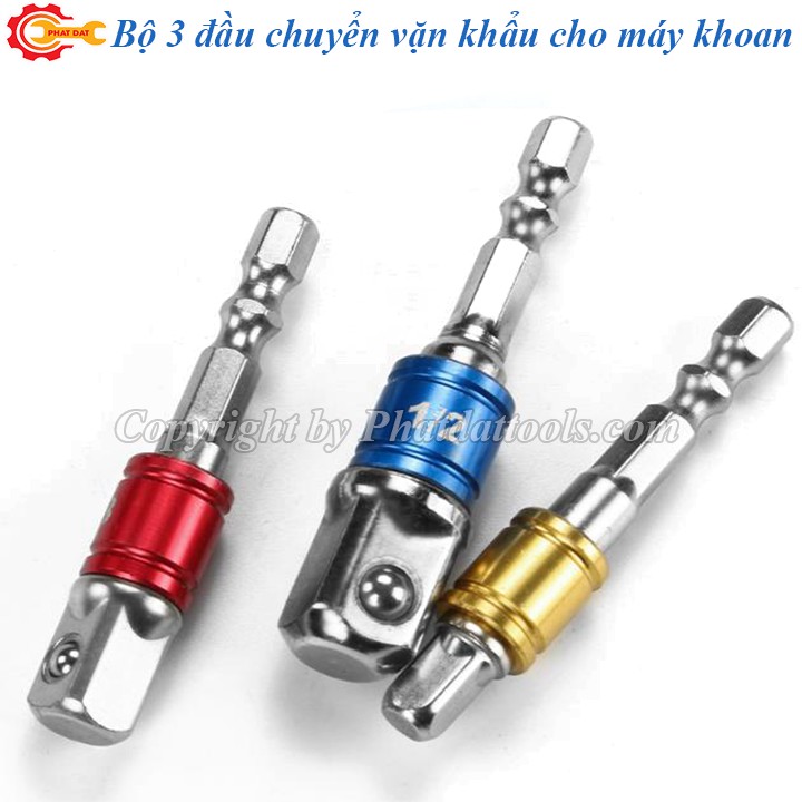 Bộ 3 đầu chuyển vặn khẩu 1/2-3/8-1/4 cho máy khoan-Thép phủ CR-V siêu cứng, siêu bền