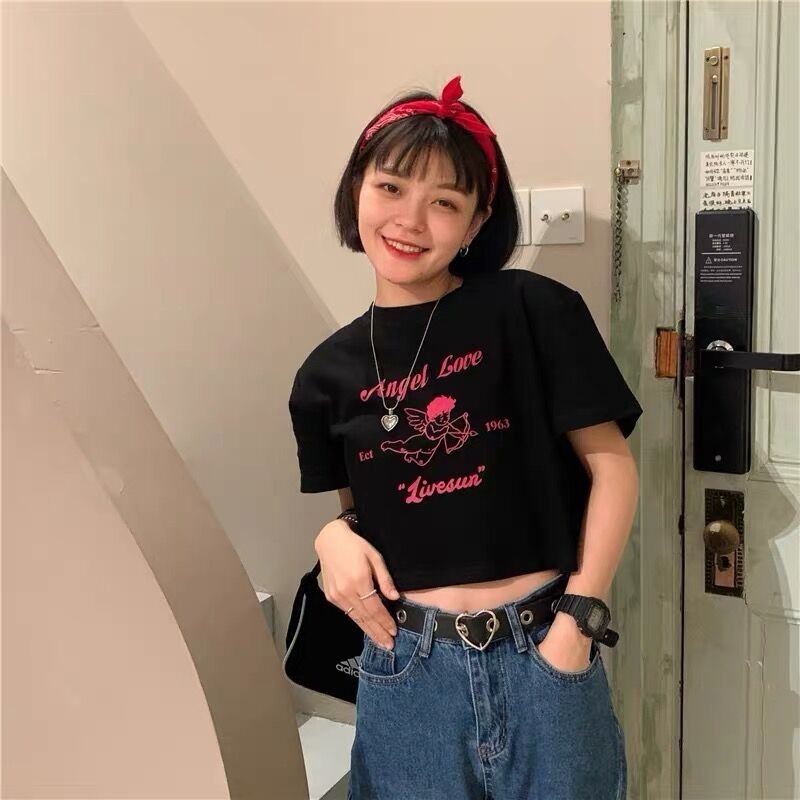 Áo Thun Tay Ngắn Dáng Rộng In Họa Tiết Thần Tình Yêu