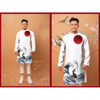 Áo Dài Gấm Cách Tân Nam Truyền Thống Tết 2021, Form Suông, Tôn Dáng