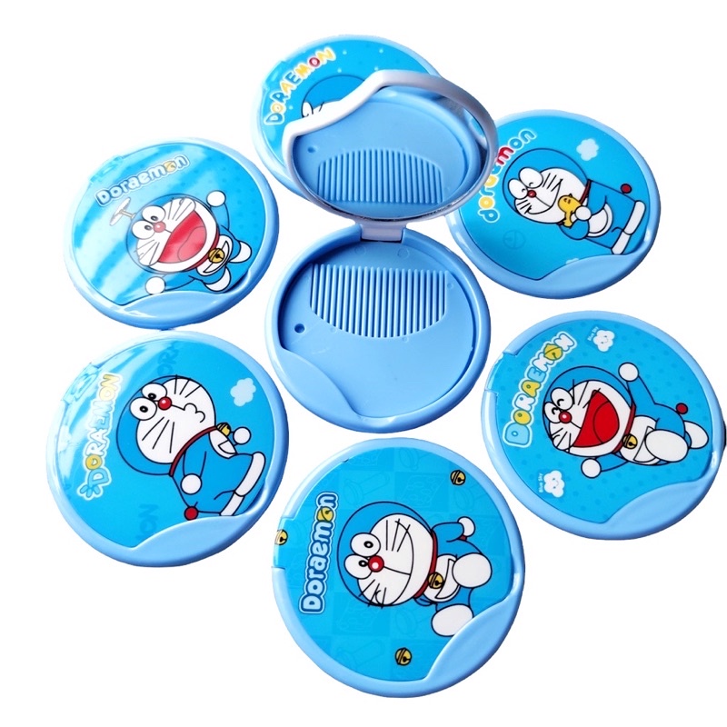 Gương trang điểm tròn bỏ túi kèm lược hình Doraemon