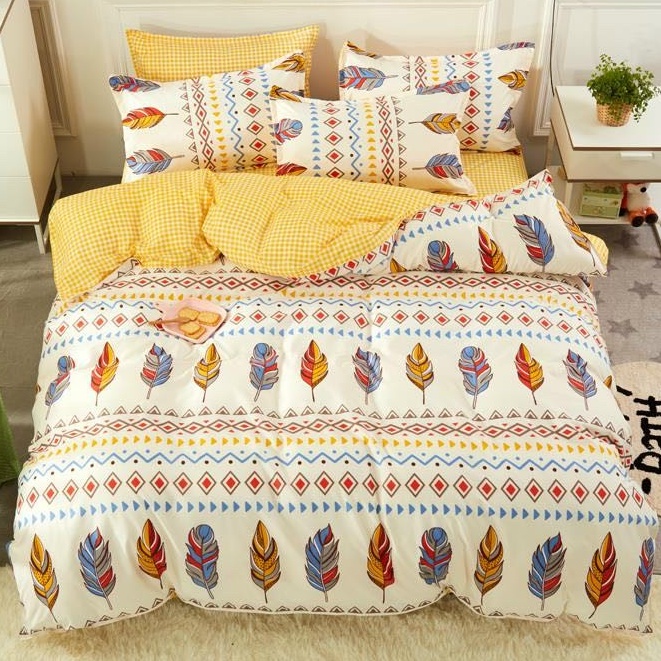 [Mã giảm 100k đơn 250k] Bộ chăn ga gối cotton poly Lidaco decor phòng ngủ vintage - Lông Chim Thổ Cẩm ( SP001279)