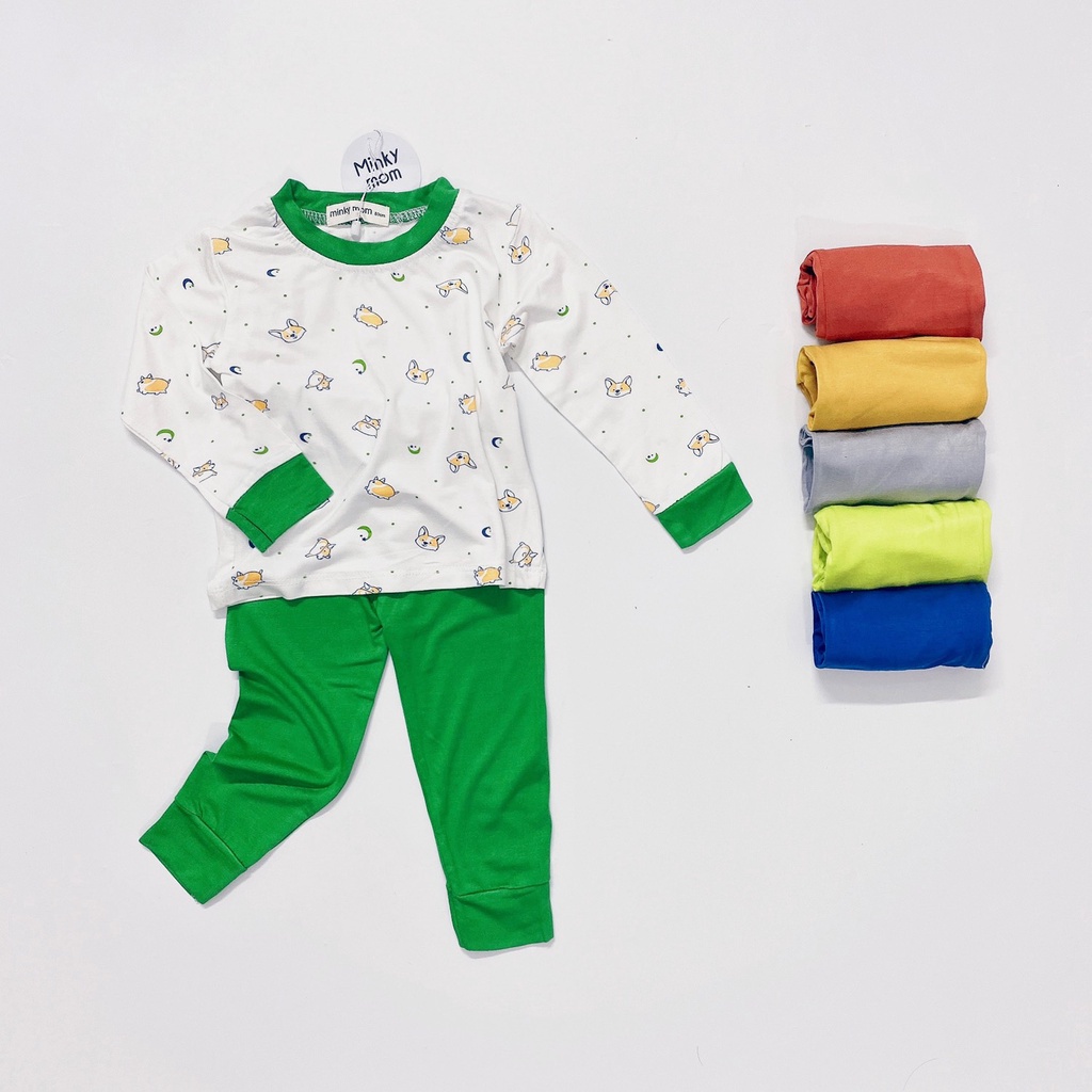 Đồ Bộ Dài Tay Chất Thun Lanh Minky Mom Họa Tiết Động Vật Phối Màu Bé Trai, Bé Gái, Bộ Dài Tay Thu Đông Namkid (QATE369)