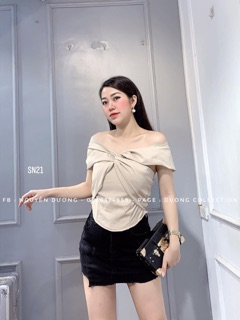 Áo lụa xoắn ngực cao cấp có bo chun sau lưng