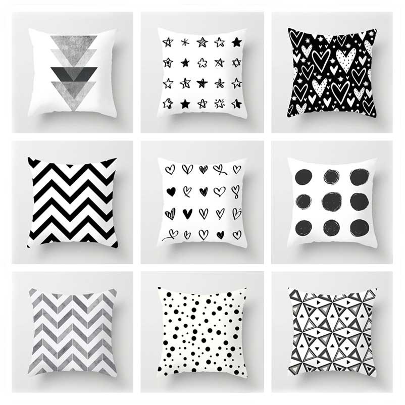 Vỏ Bọc Đệm Ghế Sofa Sợi Bện Trắng Và Đen Họa Tiết Hình Học Gợn Sóng Trái Tim Gợn Sóng Sọc Trắng