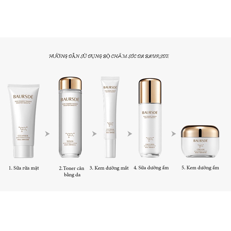 Bộ mỹ phẩm dưỡng da, chăm sóc da mặt BAURSDÈ 5 món dưỡng ẩm, cải thiện làn da xỉn màu NO-SPU182