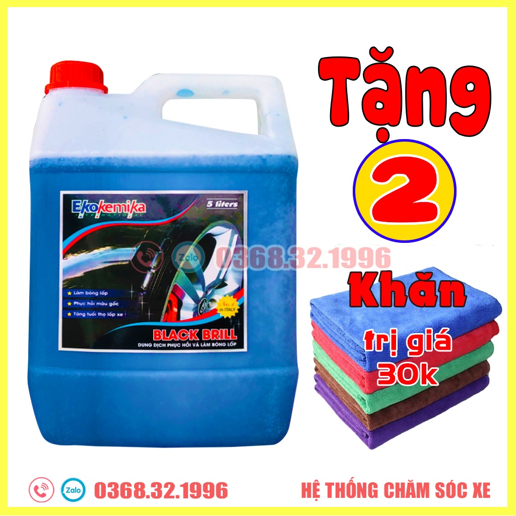 Dung Dịch Làm Bóng Lốp Xe Black Brill  Ekokemika, can 5L(hàng chính hãng) TẶNG 02 Khăn Lau Xe