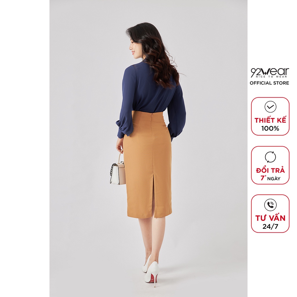 Áo Sơ mi nữ công sở 92WEAR đủ màu, đủ size, dài tay cổ trụ 2 lớp ASW1030