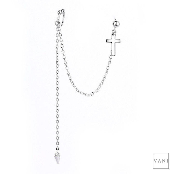 1 Chiếc Khuyên Tai Bấm Vành Dáng Dài Thánh Giá Phối Xích Phong Cách Hàn Quốc - Vani Store [TS000242]