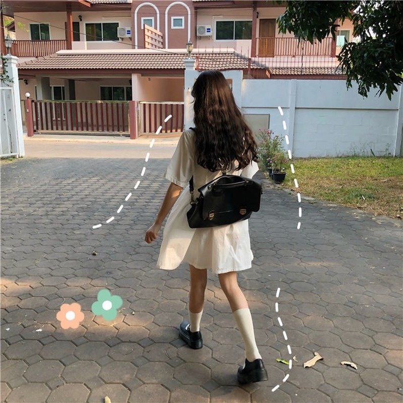 Đầm Sơ Mi Trắng Phong Cách Nhật Bản Dễ Thương Cho Nữ