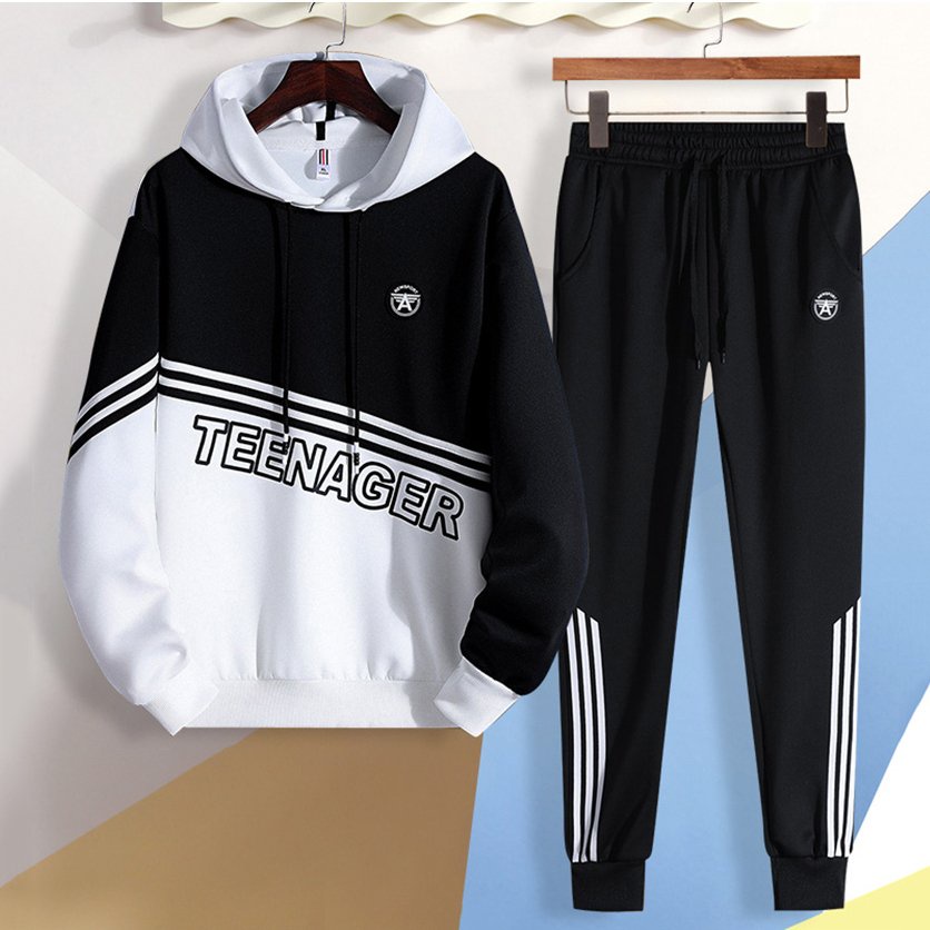 Bộ Đồ Áo Hoodies Nỉ Nam TEENAGER Dài Tay Có Mũ Kết Hợp Quần Jogger Bo Gấu Phối Sọc SET NAM 90000171