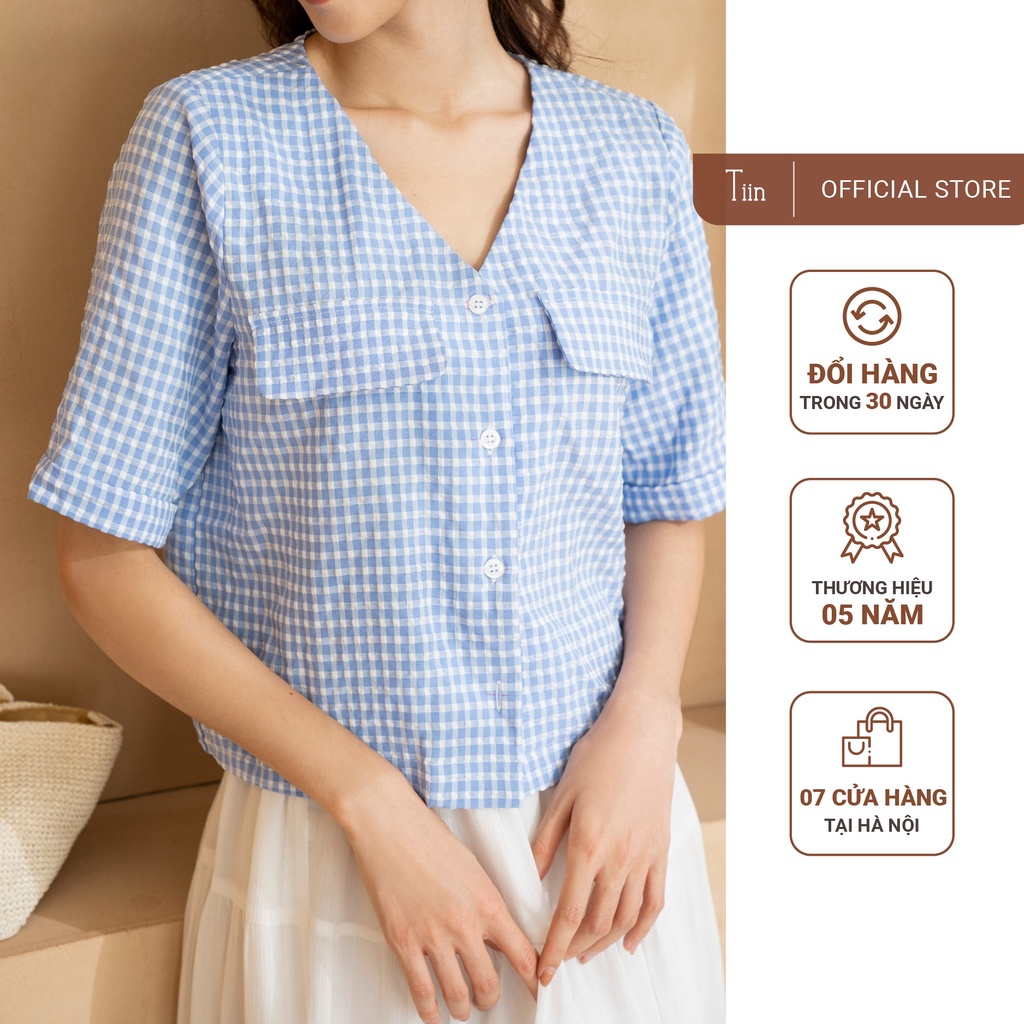 Áo cổ tim 2 nắp túi ngực tay gập gấu TIIN STORE AHN297