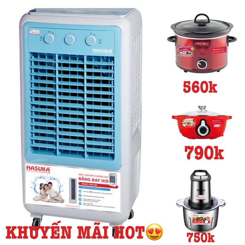 [CHÍNH HÃNG] MÁY LÀM MÁT KHÔNG KHÍ HASUKA HSK-338 - Tặng  NỒI NẤU CHẬM HASUKA HSK-118 - BH 12 tháng