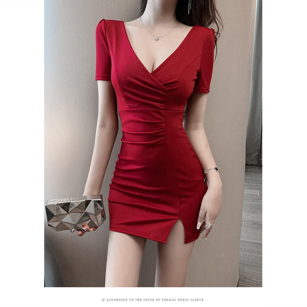 ▬❧v Collar sexy dress 2021 hộp đêm mới tính khí kỹ thuật viên ngâm chân quần yếm váy ôm mông thon gọn