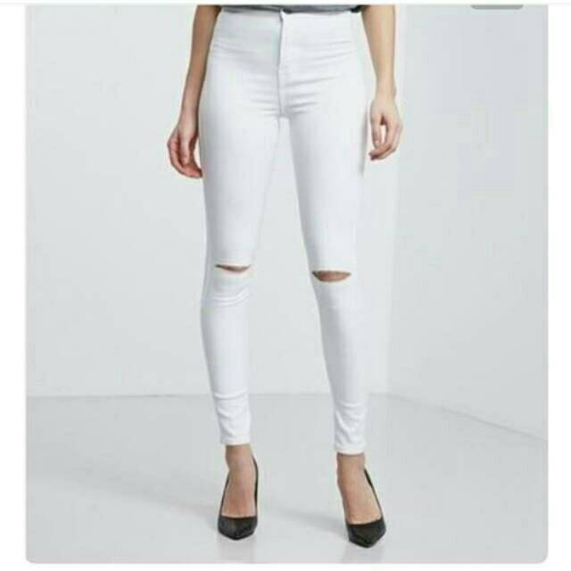 Hw Quần Jeans Skinny Lưng Cao Phối Rách Phong Cách Đường Phố Cho Nữ