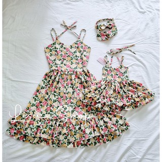 [CÓ QUÀ 💝 + FREESHIP⚡️] Đầm đôi mẹ và bé hoa hồng xanh + Tặng kèm băng đô cho cả mẹ và bé
