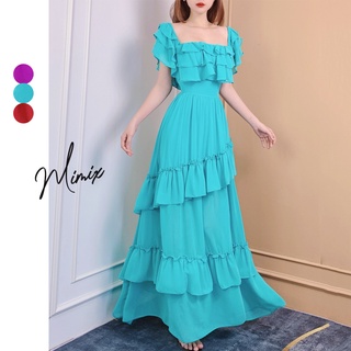Đầm maxi nữ trơn có lót bèo tầng mimix ch7250