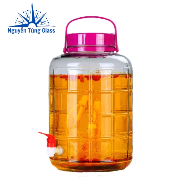 Bình Ngâm Rượu Thủy Tinh Nắp Tím 20L KHÔNG VAN &amp; CÓ VAN