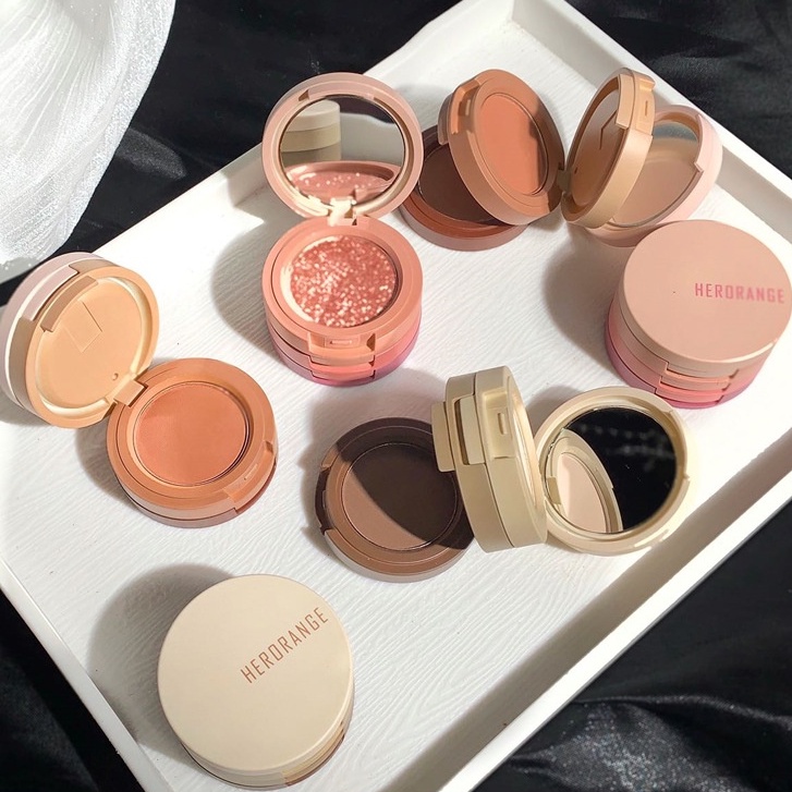 Herorange 3 Decked Eyeshadow Compact, Earth Color Tone Matte Glitter Sequins 3 Shades Eyeshadow Palette, Sandwich Lunch Box Hộp phấn mắt