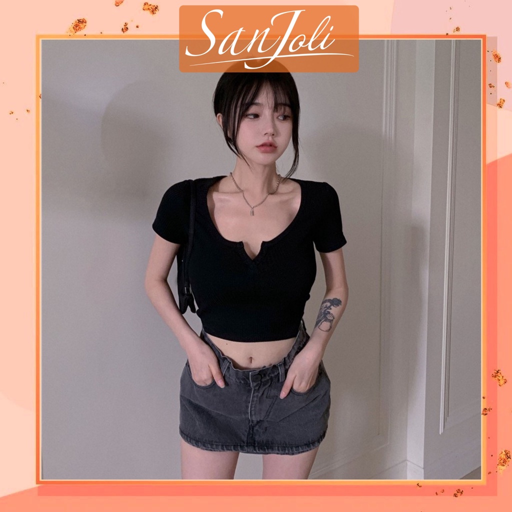 Áo Croptop Cổ Vuông LOKOSA Croptop Kiểu Tay Ngắn Ôm Body Sexy Ulzzang Hàn Quốc AO040