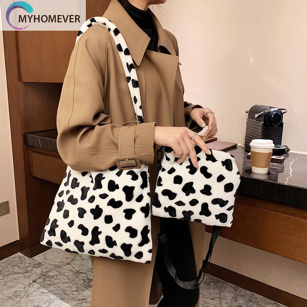 túi Vintage Plush Messenger Bag Big Capacity Women Animal Pattern Shoulder Tote nữ