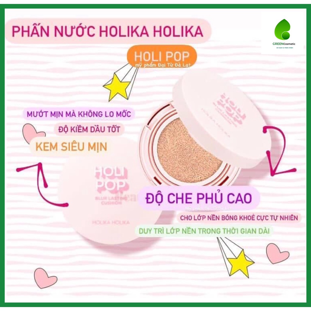 Phấn Nước Che Khuyết Điểm Holika Holika Holi Pop Blur Lasting Cushion Mỏng Nhẹ Trong Suốt SPF50+ PA+++ 13g