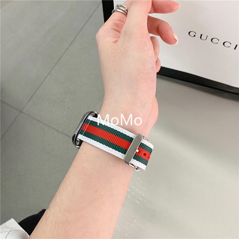 Dây Đeo Bằng Vải Canvas Họa Tiết Sọc Cho Đồng Hồ Thông Minh Smart Watch Series 7 6 SE 5 4 3 2 1 41mm 45mm 40mm 44mm 42mm