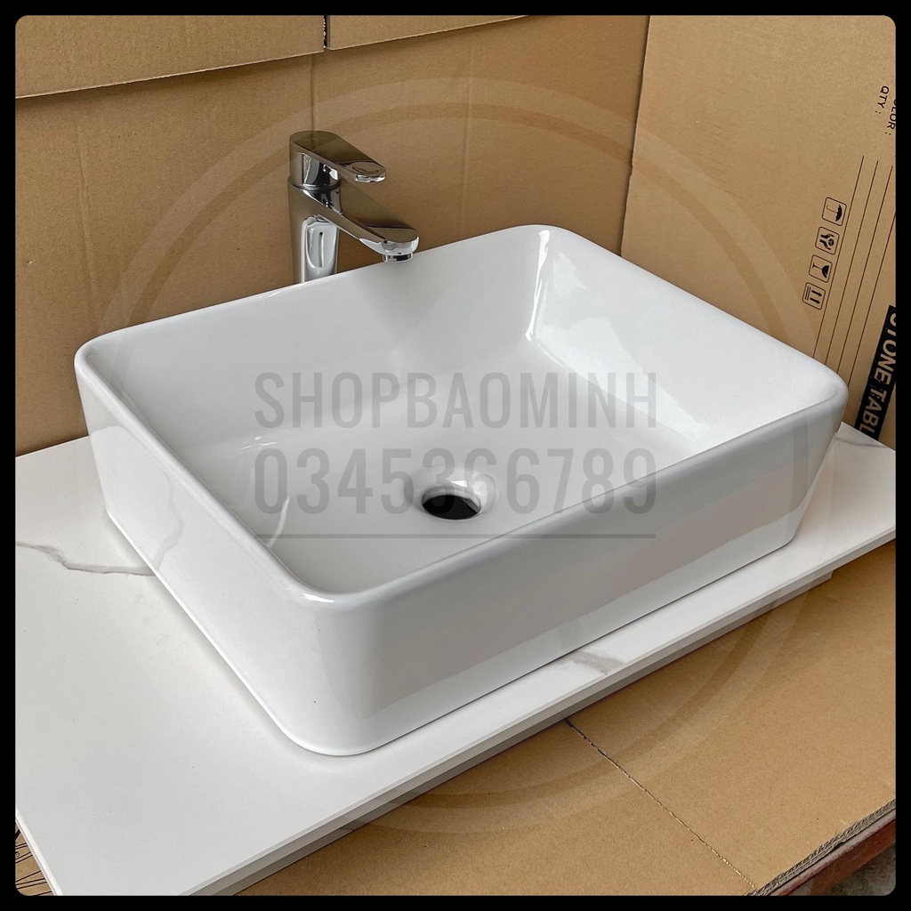 Chậu rửa mặt - Lavabo chữ nhật đặt bàn 610 (KT 48x37cm)