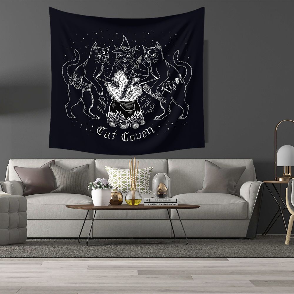 Thảm Treo Tường Trang Trí Họa Tiết Mèo Đen Độc Đáo 95*73cm