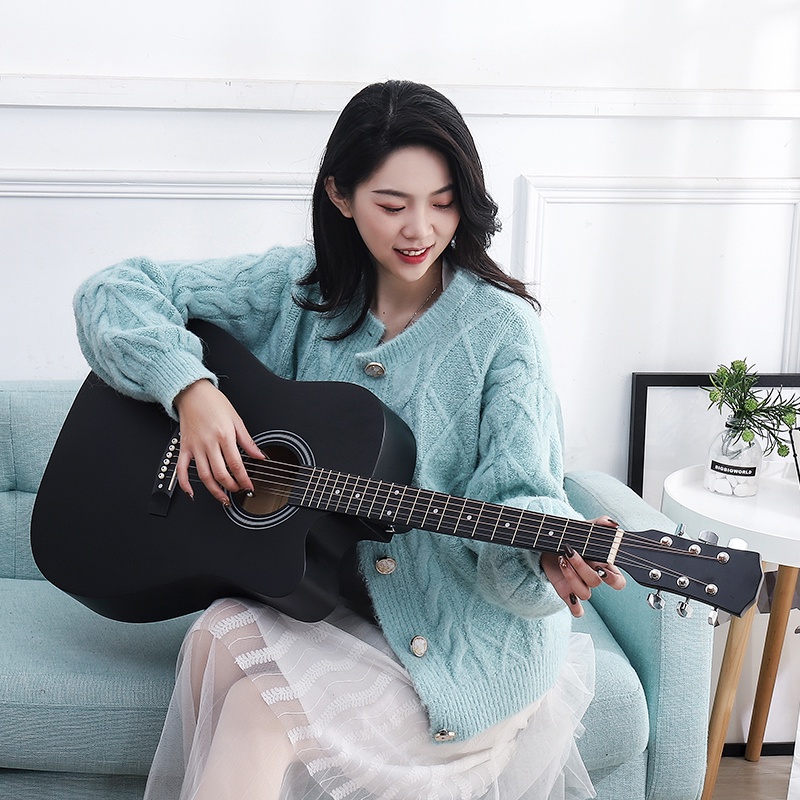 HM38C Đàn guitar acoustic dành cho người mới tập chơi，Tặng: miếng pick gảy đàn + Capo chỉnh âm + Túi