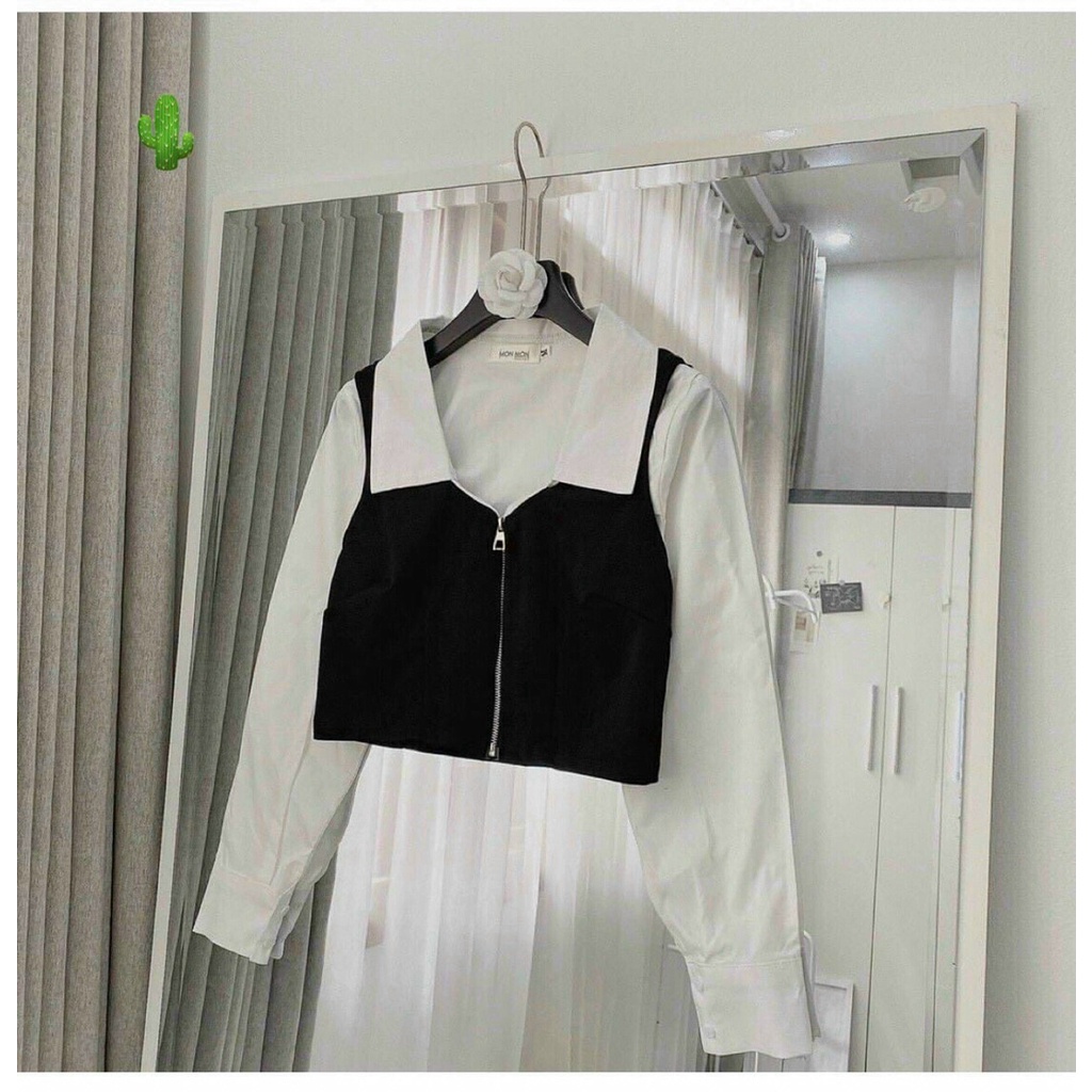 ÁO SƠ MI CỔ VUÔNG CROPTOP TIỂU THƯ CÁCH ĐIỆU KHÓA KÉO XỊN LẮM Ạ