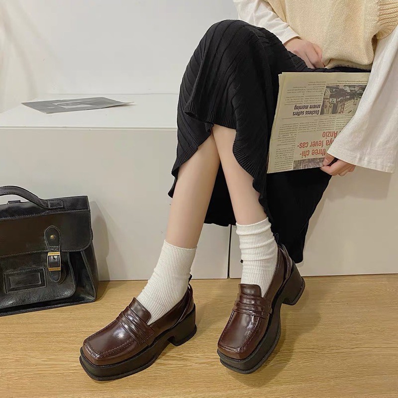Giày vintage oxford mũi vuông Loafer đế cao học sinh cổ điển lolita ulzzang Nhật Bản [Yannie] | BigBuy360 - bigbuy360.vn