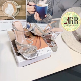 Sandal nhũ bạc 3 dây X hột đá gót mica 7p