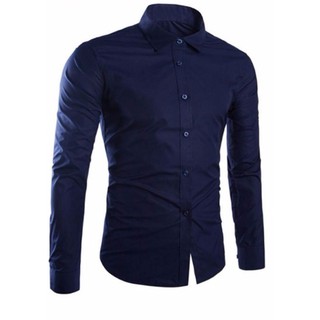 Áo sơ mi nam dài tay xanh navy cotton