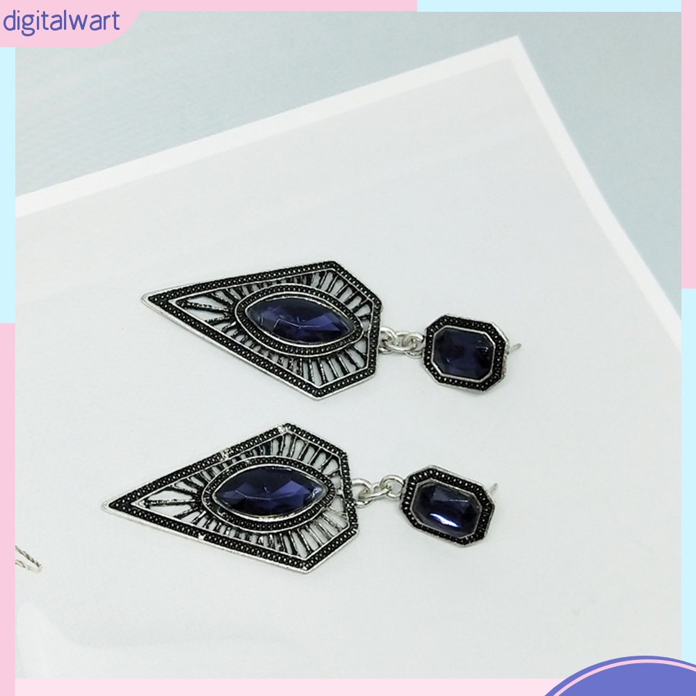 Khuyên Tai Kim Loại Đính Đá Sapphire Giả Vintage Cho Nữ